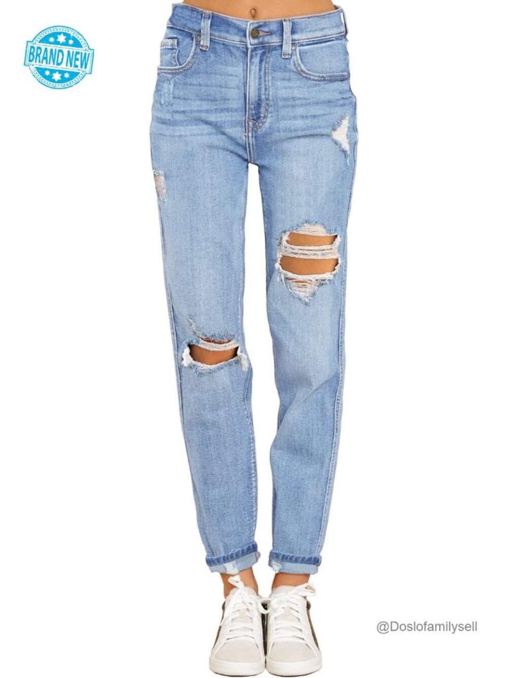Stretch High Waisted Ripped Distressed Boyfriend Jeans